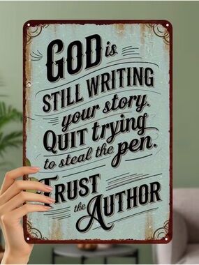God …Author Metal Rectangle Sign - Aged Teal Finish